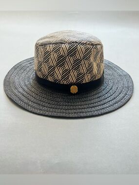 Vince Camuto Black Straw Hat with Subtle Gold Accent